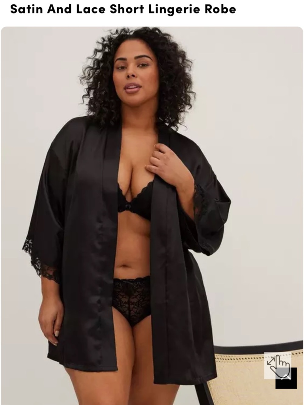 Torrid 1/2x Satin Lace-Trim Wrap Robe - Black nwt